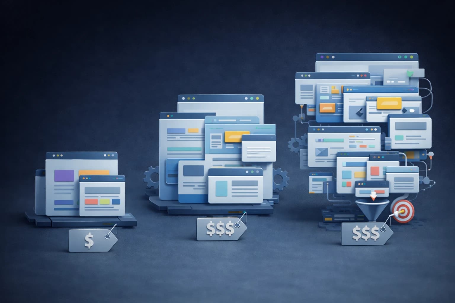 서로 구성이 다른 홈페이지를 표현한 이미지