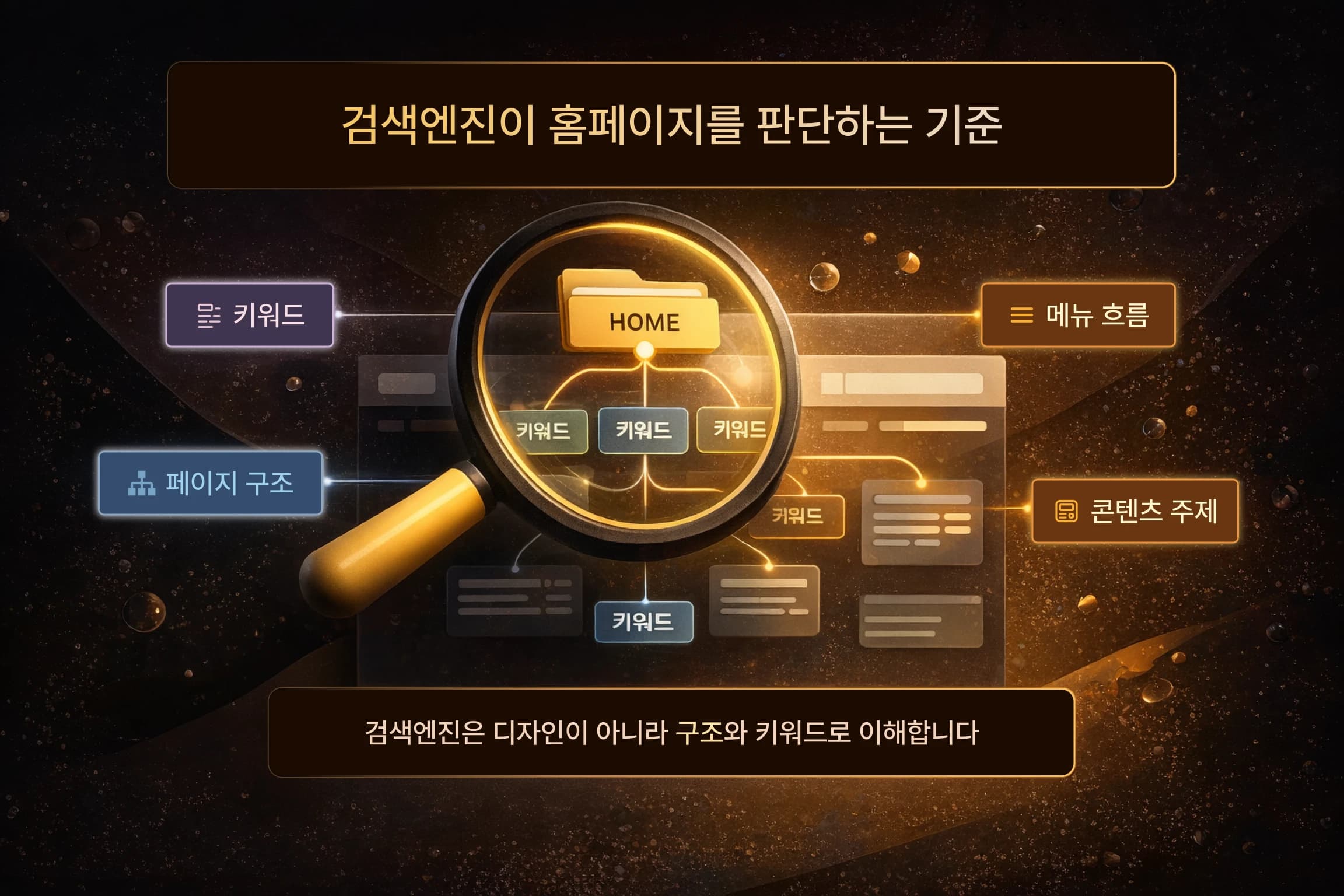 키워드 없이 만든 홈페이지가 검색되지 않는 이유를 설명하는 인포그래픽