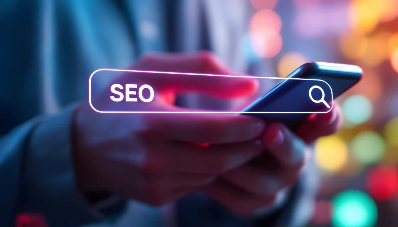 스마트폰에서 SEO를 검색하며 모바일 퍼스트 인덱싱을 상징하는 이미지