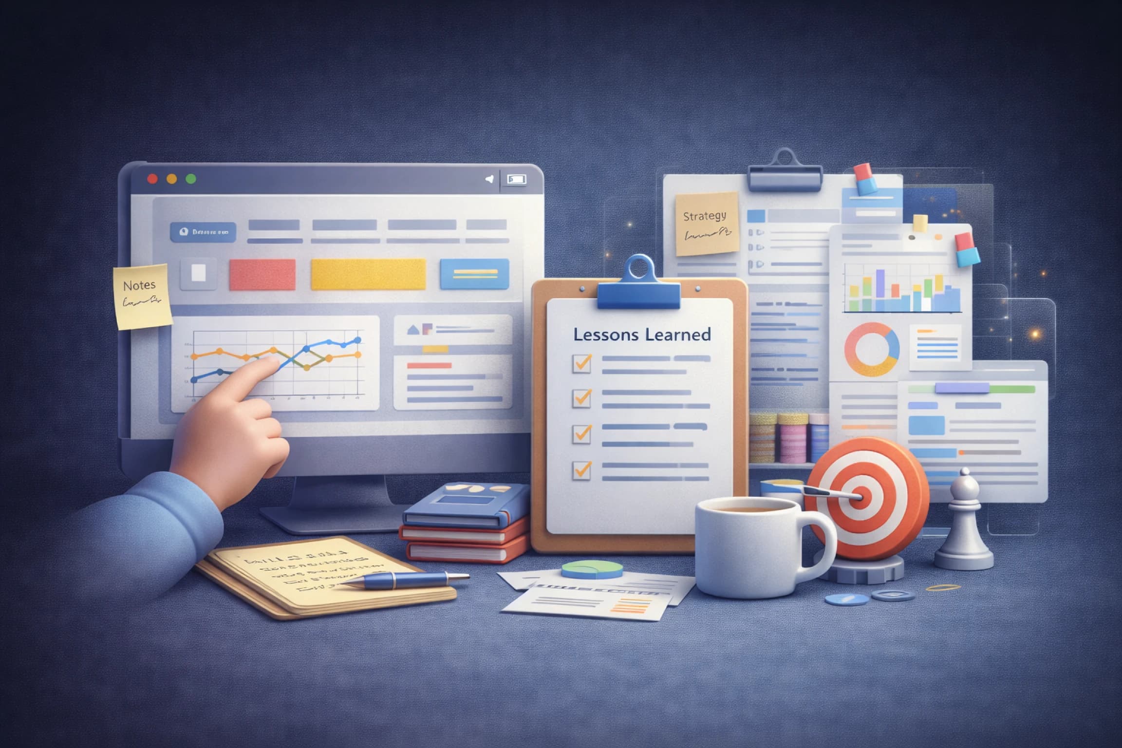 실제 작업 경험과 결과가 기록된 콘텐츠를 상징하는 이미지